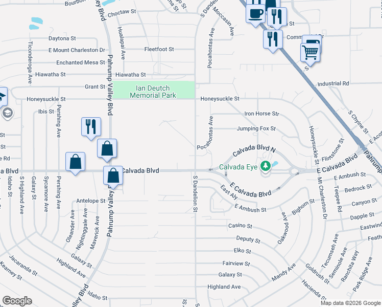 map of restaurants, bars, coffee shops, grocery stores, and more near 1810 South Dandelion Street in Pahrump