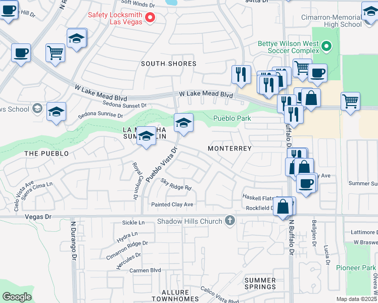 map of restaurants, bars, coffee shops, grocery stores, and more near 8016 Sierra Largo Drive in Las Vegas