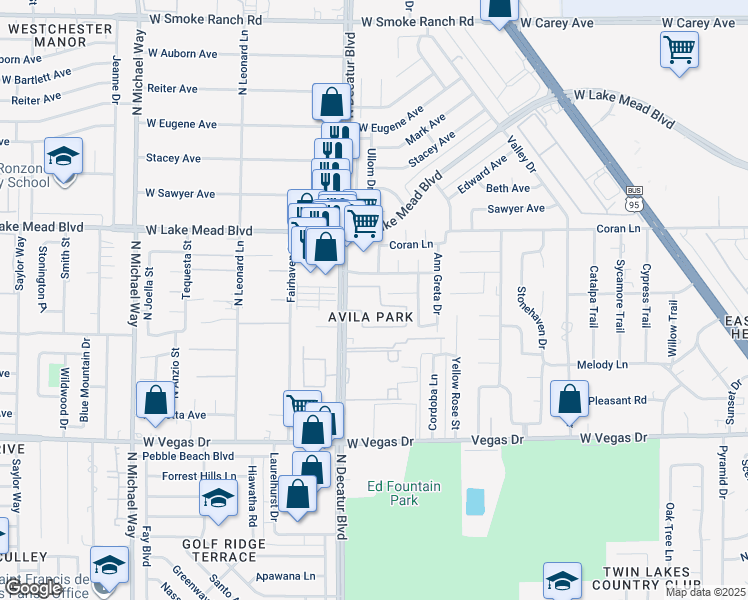 map of restaurants, bars, coffee shops, grocery stores, and more near 1852 North Decatur Boulevard in Las Vegas