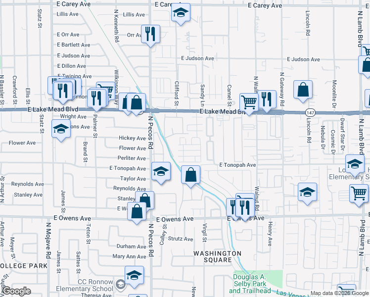 map of restaurants, bars, coffee shops, grocery stores, and more near 1883 Via Del Prado Street in Las Vegas