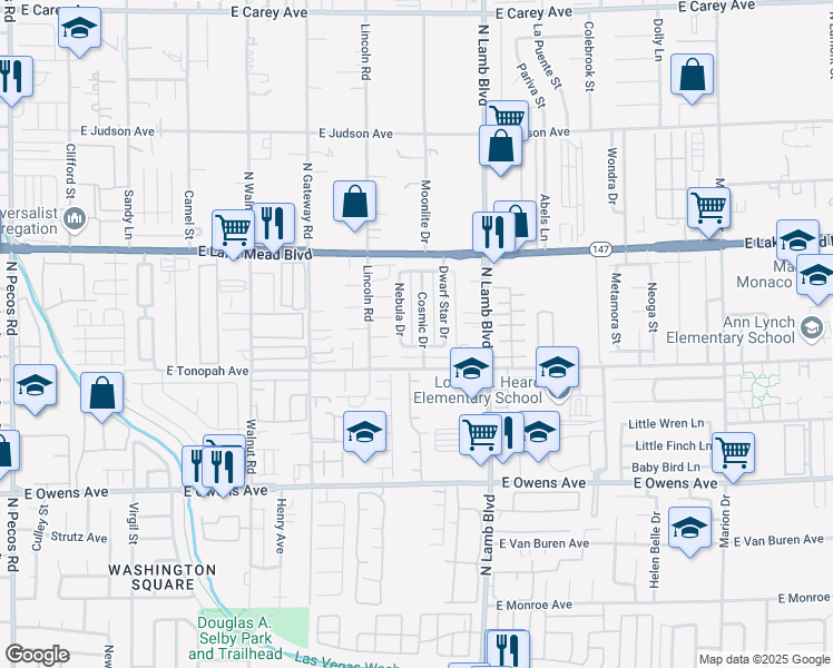 map of restaurants, bars, coffee shops, grocery stores, and more near 1857 Cosmic Drive in Las Vegas