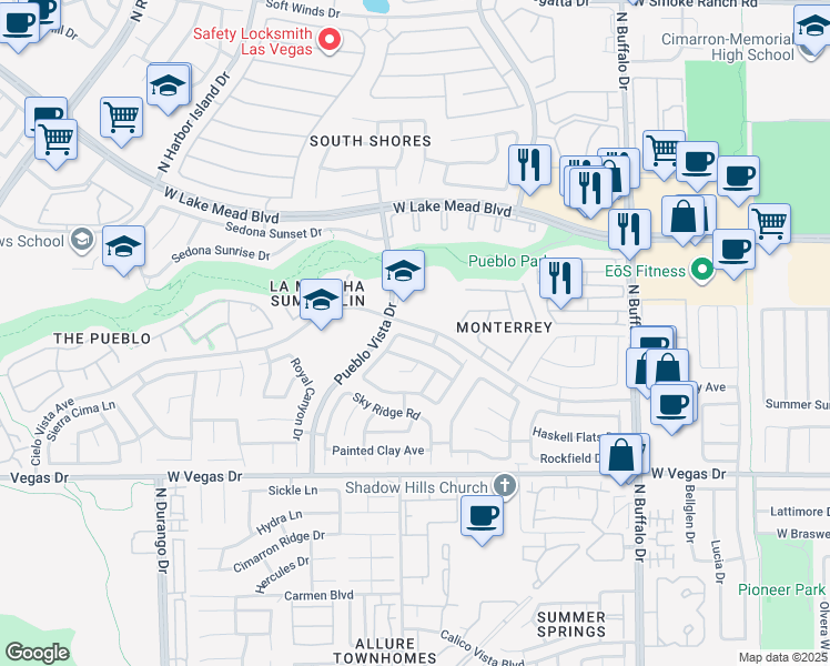 map of restaurants, bars, coffee shops, grocery stores, and more near 8016 Sierra Largo Drive in Las Vegas