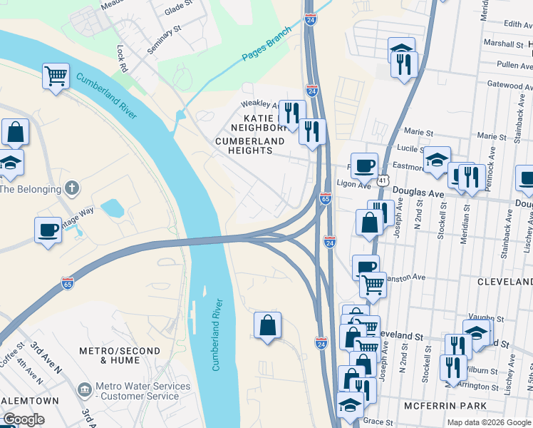 map of restaurants, bars, coffee shops, grocery stores, and more near 1131 Spurgeon Avenue in Nashville
