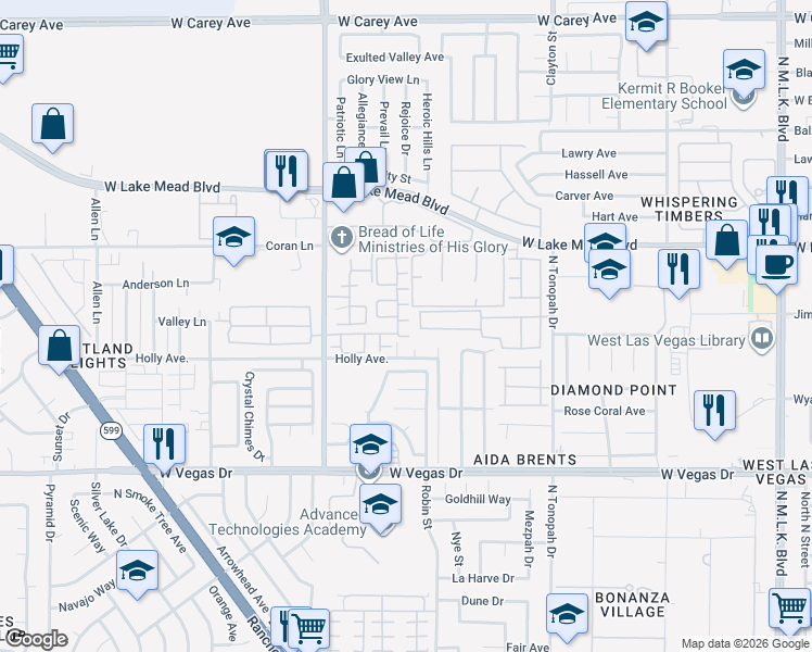 map of restaurants, bars, coffee shops, grocery stores, and more near 2501 Sierra Bello Avenue in Las Vegas