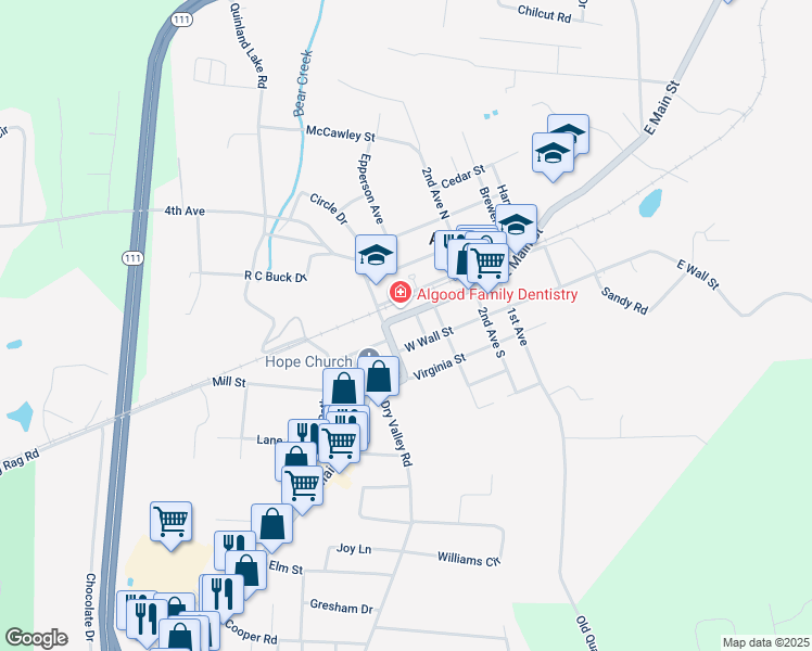 map of restaurants, bars, coffee shops, grocery stores, and more near 164 West Main Street in Cookeville