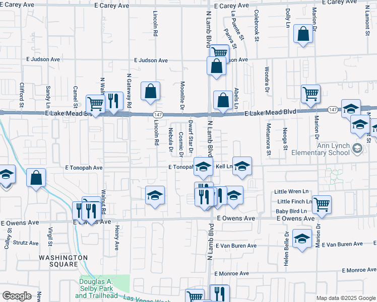 map of restaurants, bars, coffee shops, grocery stores, and more near 1859 Dwarf Star Drive in Las Vegas