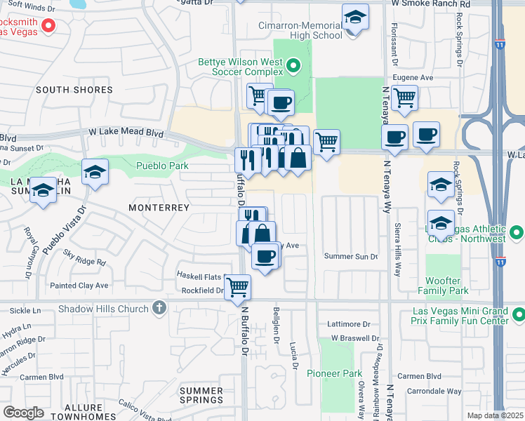 map of restaurants, bars, coffee shops, grocery stores, and more near 1830 North Buffalo Drive in Las Vegas