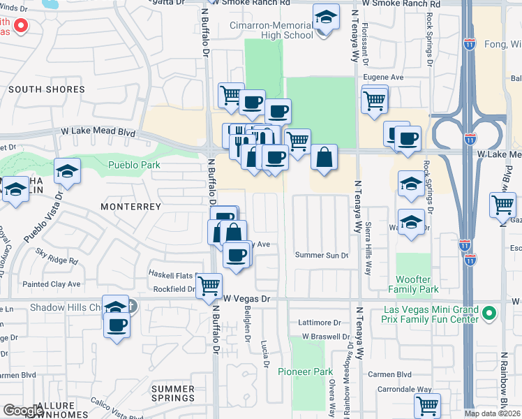 map of restaurants, bars, coffee shops, grocery stores, and more near 1833 Battle Born Drive in Las Vegas