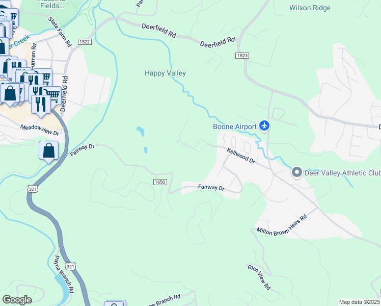 map of restaurants, bars, coffee shops, grocery stores, and more near 199 Juniper Drive in Boone