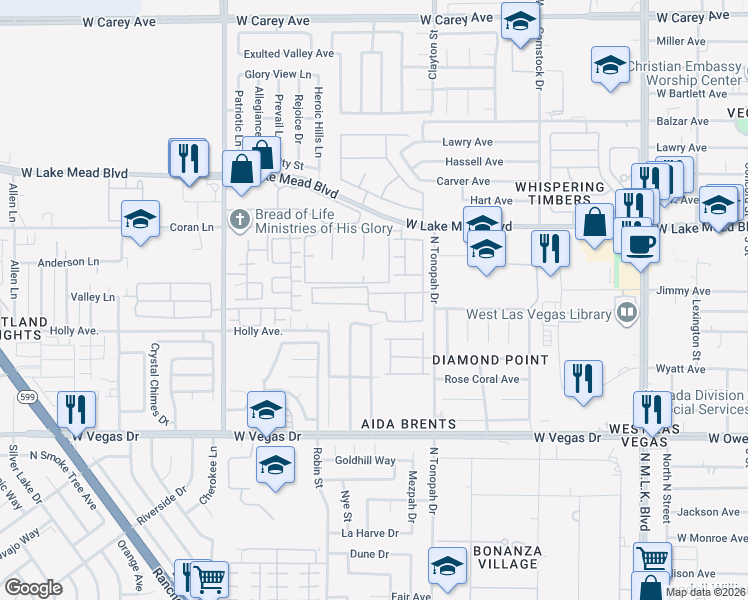 map of restaurants, bars, coffee shops, grocery stores, and more near 1916 Flower Hill Street in Las Vegas