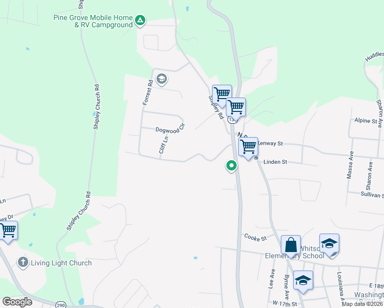 map of restaurants, bars, coffee shops, grocery stores, and more near 409 Shepherd Hills Road in Cookeville
