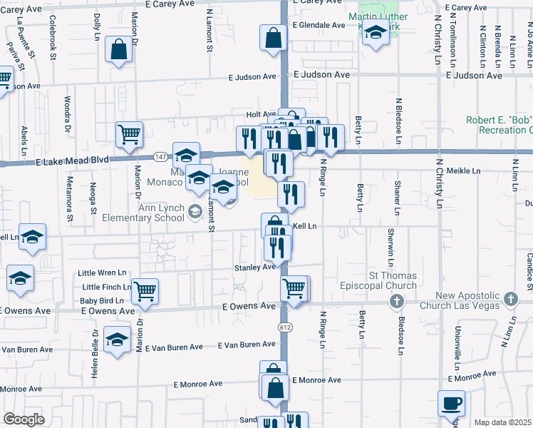 map of restaurants, bars, coffee shops, grocery stores, and more near 5072 Kell Lane in Las Vegas