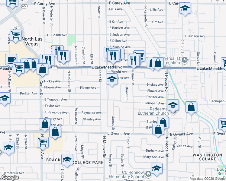 map of restaurants, bars, coffee shops, grocery stores, and more near 1829 Ingraham Street in North Las Vegas