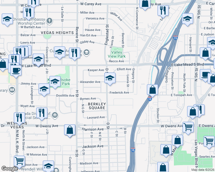 map of restaurants, bars, coffee shops, grocery stores, and more near 1913 D Street in Las Vegas