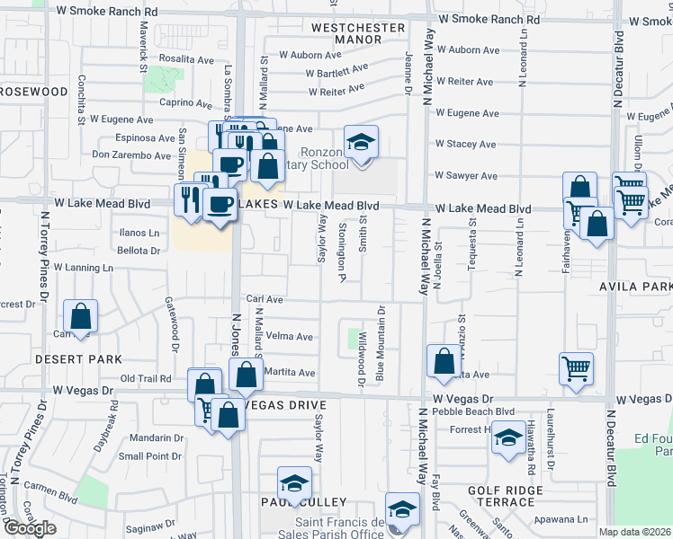 map of restaurants, bars, coffee shops, grocery stores, and more near 1932 Saylor Way in Las Vegas