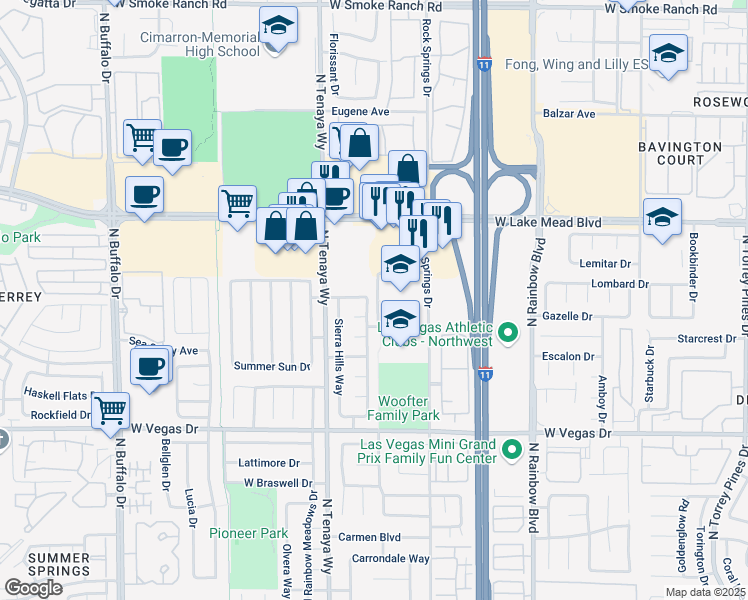 map of restaurants, bars, coffee shops, grocery stores, and more near 7204 Old Mission Drive in Las Vegas