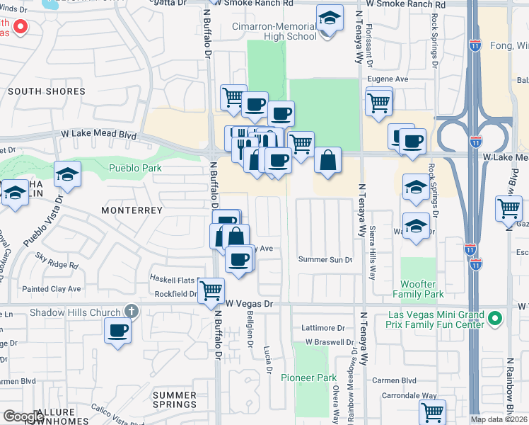 map of restaurants, bars, coffee shops, grocery stores, and more near 1833 Battle Born Drive in Las Vegas