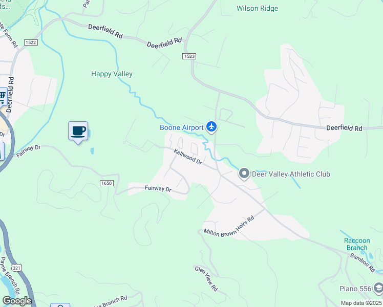 map of restaurants, bars, coffee shops, grocery stores, and more near 250 Adams Lane in Boone