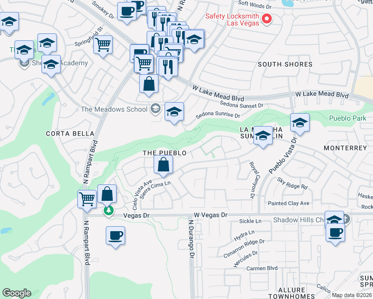 map of restaurants, bars, coffee shops, grocery stores, and more near 8416 Paseo Vista Drive in Las Vegas