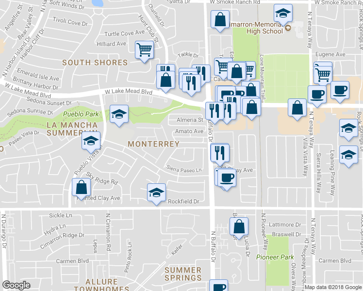 map of restaurants, bars, coffee shops, grocery stores, and more near 7708 Vista Hills Drive in Las Vegas