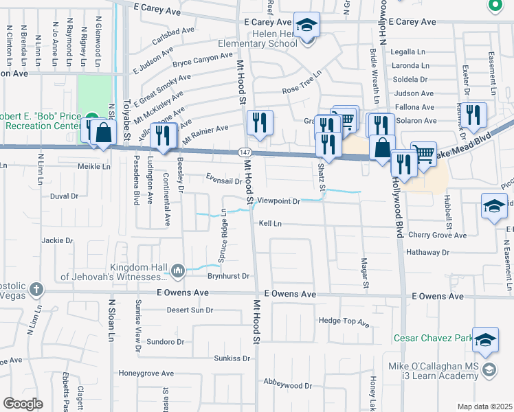 map of restaurants, bars, coffee shops, grocery stores, and more near 6311 Viewpoint Drive in Las Vegas