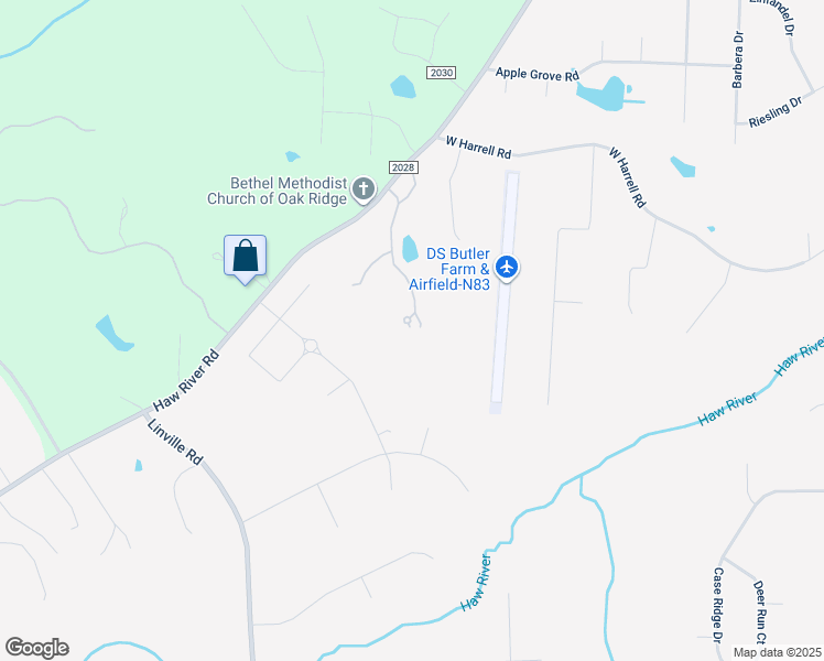 map of restaurants, bars, coffee shops, grocery stores, and more near 8419 Haw River Road in Oak Ridge