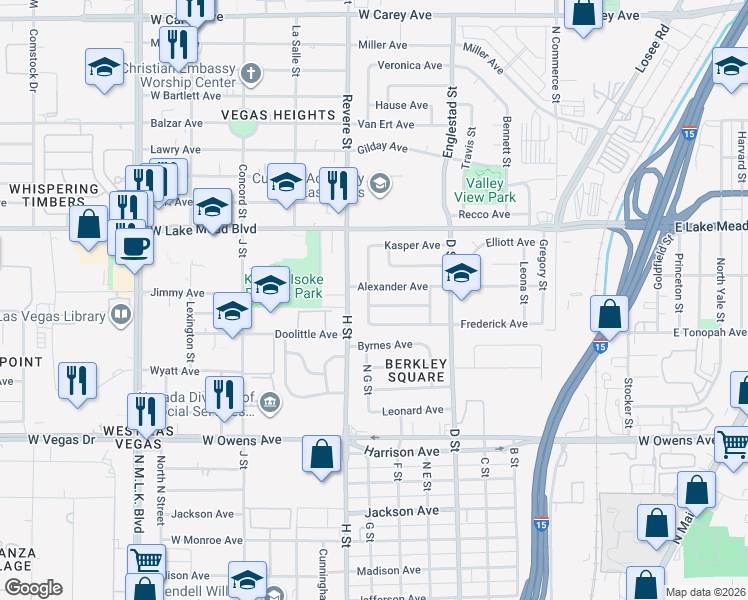 map of restaurants, bars, coffee shops, grocery stores, and more near 616 Bowman Avenue in Las Vegas