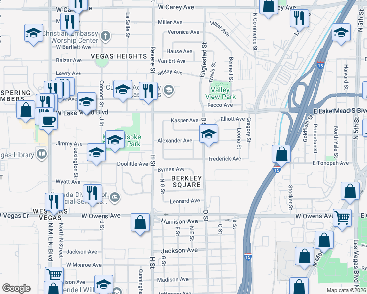 map of restaurants, bars, coffee shops, grocery stores, and more near 512 Bowman Avenue in Las Vegas