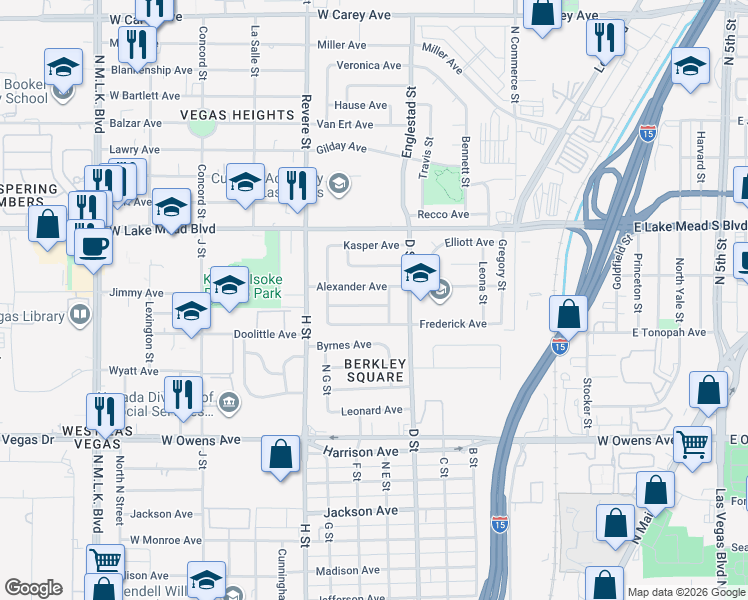 map of restaurants, bars, coffee shops, grocery stores, and more near 509 Alexander Avenue in Las Vegas