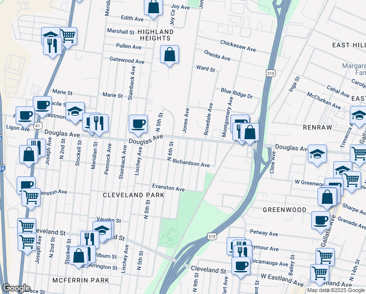 map of restaurants, bars, coffee shops, grocery stores, and more near 1217 North 6th Street in Nashville