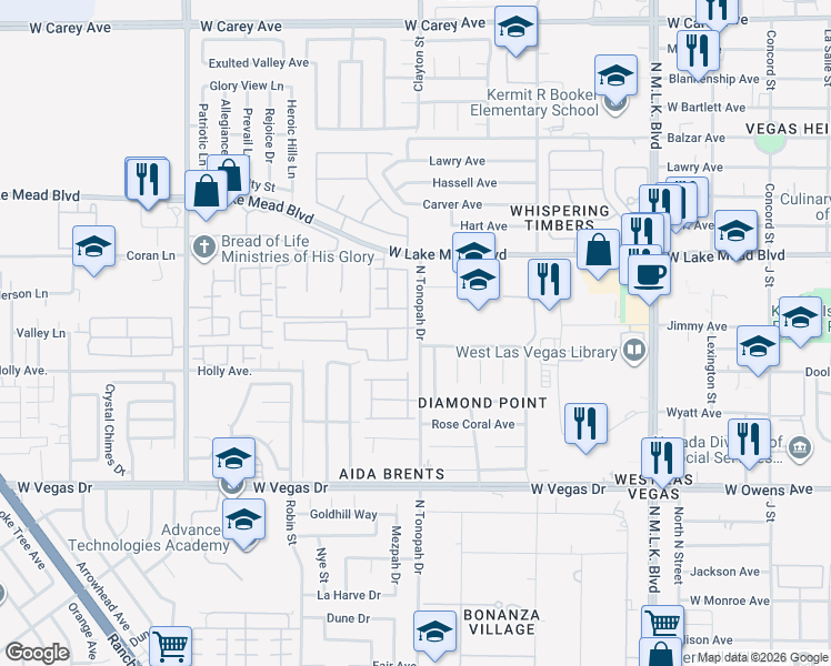 map of restaurants, bars, coffee shops, grocery stores, and more near 1918 King Hill Street in Las Vegas