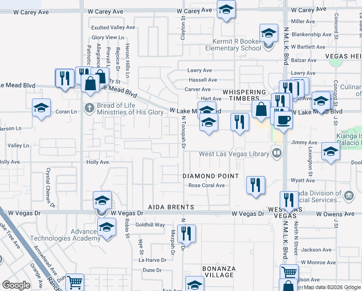 map of restaurants, bars, coffee shops, grocery stores, and more near 1918 King Hill Street in Las Vegas