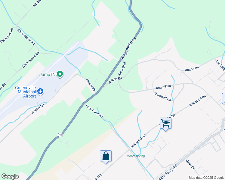 map of restaurants, bars, coffee shops, grocery stores, and more near 65 Shelton Lane in Greeneville