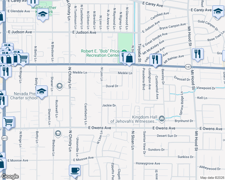 map of restaurants, bars, coffee shops, grocery stores, and more near 1850 Shagbark Lane in Las Vegas