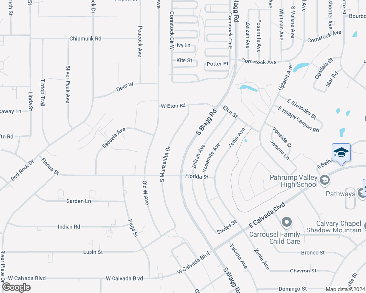 map of restaurants, bars, coffee shops, grocery stores, and more near 1840 South Blagg Road in Pahrump