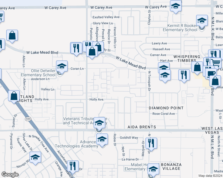 map of restaurants, bars, coffee shops, grocery stores, and more near 1913 Poppy Hill Street in Las Vegas