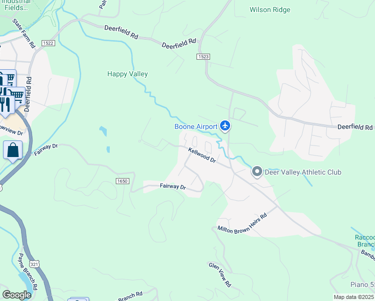 map of restaurants, bars, coffee shops, grocery stores, and more near 325 Kellwood Drive Extantion in Boone