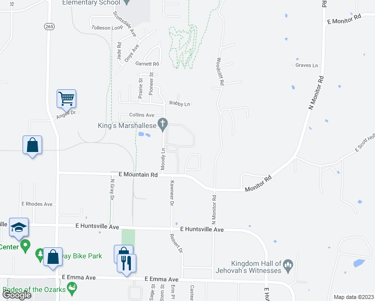 map of restaurants, bars, coffee shops, grocery stores, and more near 2302 Canyon Avenue in Springdale