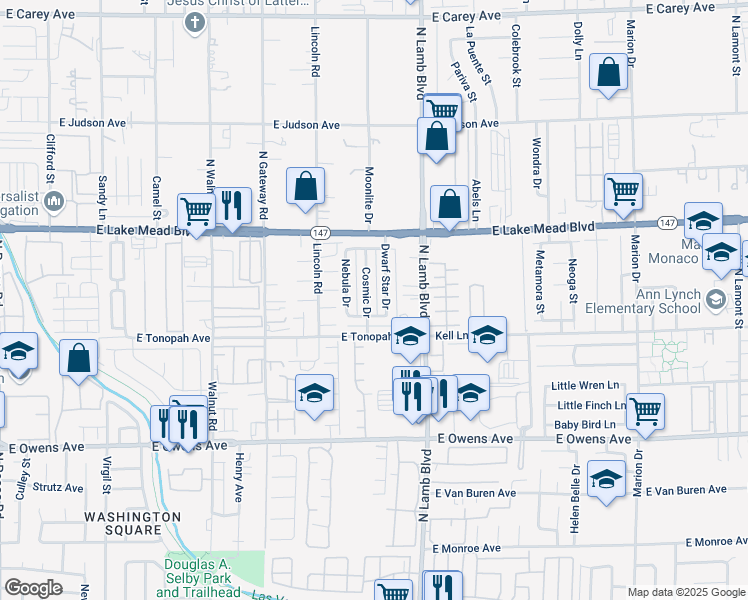 map of restaurants, bars, coffee shops, grocery stores, and more near 1872 Dwarf Star Drive in Las Vegas
