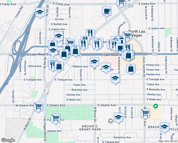 map of restaurants, bars, coffee shops, grocery stores, and more near 1838A Jefferson Street in North Las Vegas