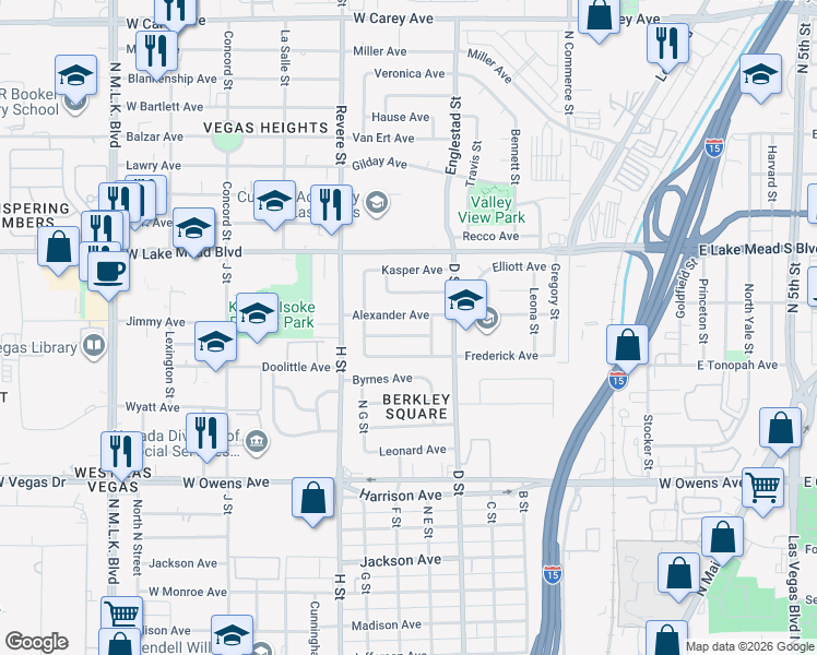 map of restaurants, bars, coffee shops, grocery stores, and more near 509 Alexander Avenue in Las Vegas