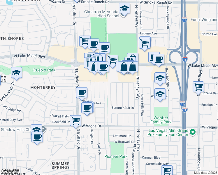map of restaurants, bars, coffee shops, grocery stores, and more near 1901 Navajo Lake Way in Las Vegas