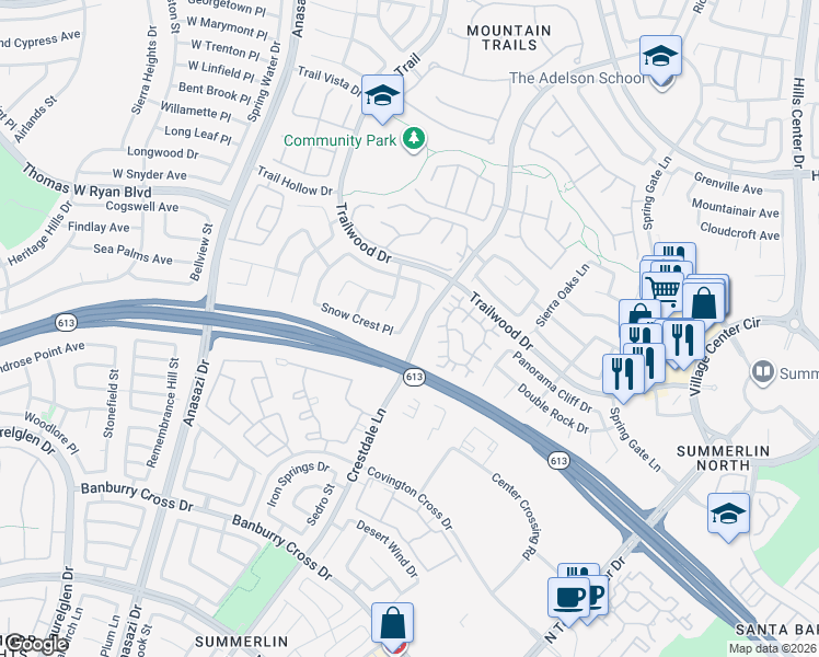 map of restaurants, bars, coffee shops, grocery stores, and more near 1820 Spring Summit Lane in Las Vegas