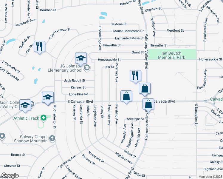 map of restaurants, bars, coffee shops, grocery stores, and more near 1770 Pershing Avenue in Pahrump