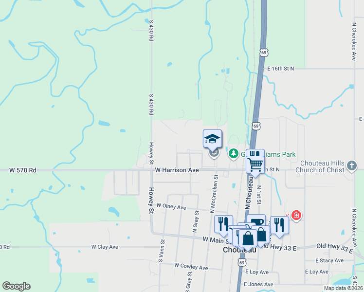 map of restaurants, bars, coffee shops, grocery stores, and more near Whitaker Avenue in Chouteau