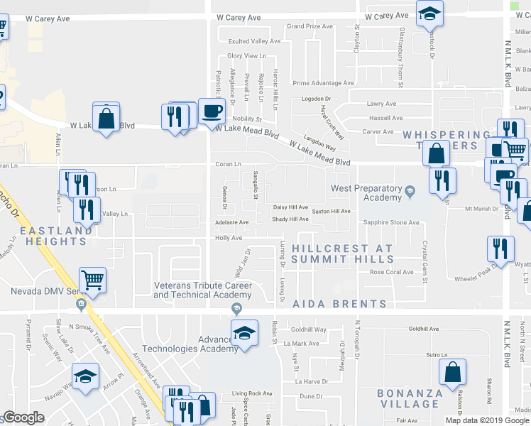 map of restaurants, bars, coffee shops, grocery stores, and more near 1913 Poppy Hill Street in Las Vegas