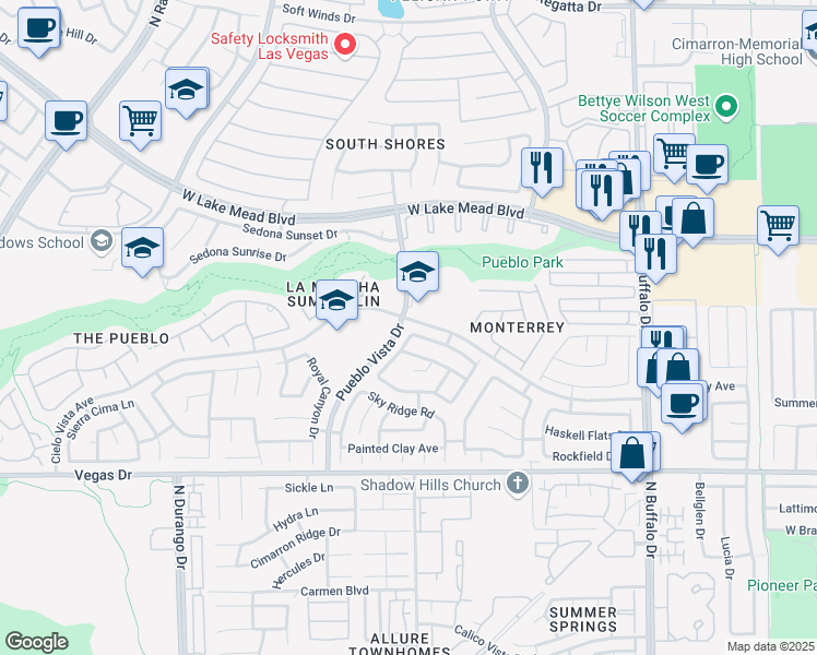 map of restaurants, bars, coffee shops, grocery stores, and more near 8036 Sierra Largo Drive in Las Vegas