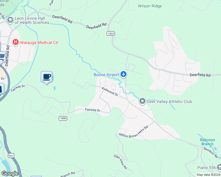 map of restaurants, bars, coffee shops, grocery stores, and more near 250 Adams Lane in Boone
