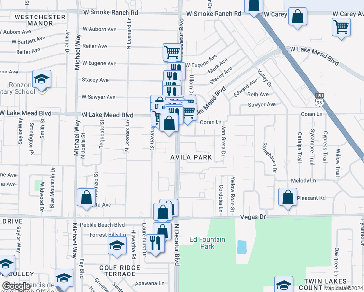 map of restaurants, bars, coffee shops, grocery stores, and more near 1860 North Decatur Boulevard in Las Vegas