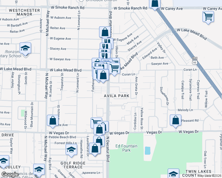 map of restaurants, bars, coffee shops, grocery stores, and more near 1860 North Decatur Boulevard in Las Vegas